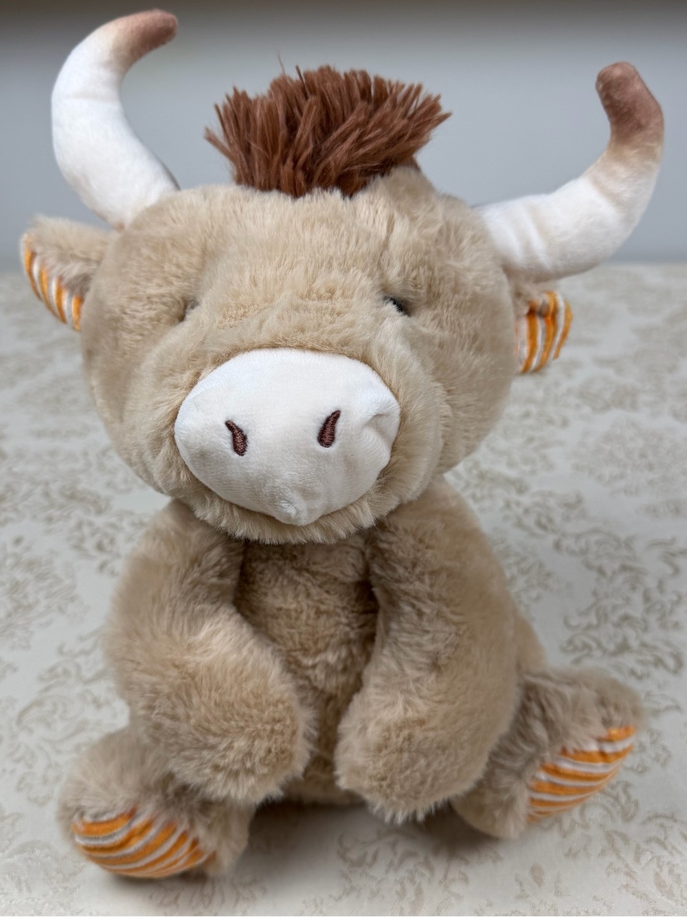 Spark Bull Stuffed Animal with Crinkle Ears and Rattle Inside, Sensory, Baby
